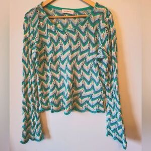 Aldo Martins Green and White Zigzag Sweater